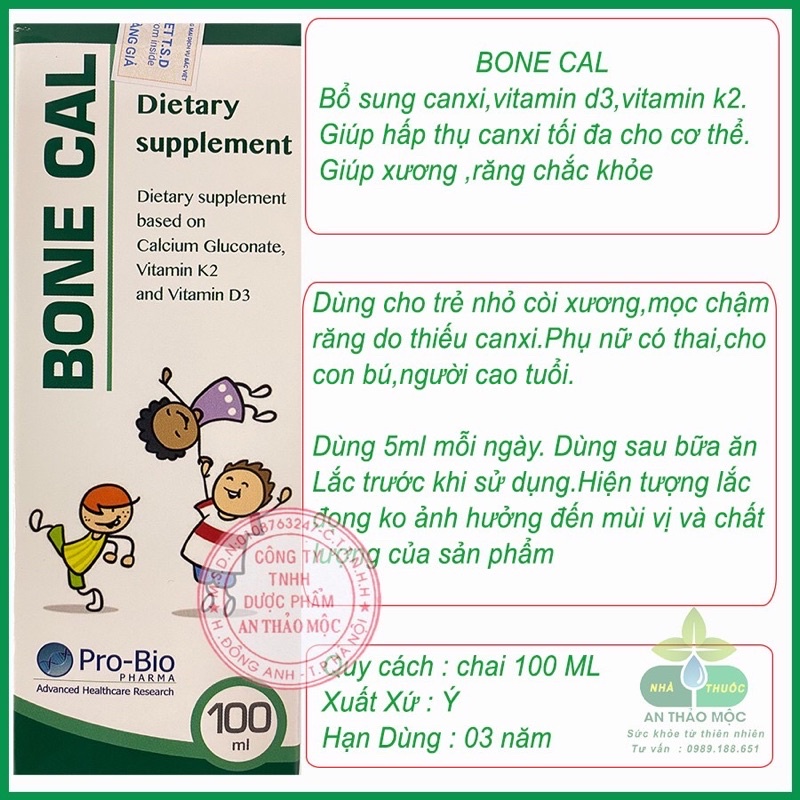 Bone Cal.Bổ Sung Canxi,Vitamin D3K2 Hấp Thụ Calci Xương,Răng Chắc Khỏe Cho Bé