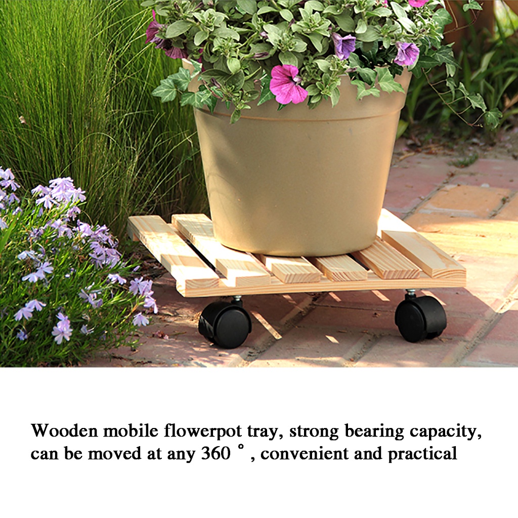 Giá Đỡ Chậu Cây Dạng Lăn Bằng Gỗ 28 * 28 * 7cm Có Thể Tháo Rời Tiện Dụng