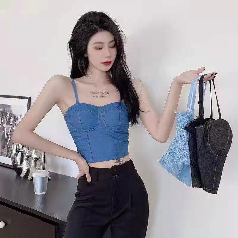 Áo lót nữ LENABRA, áo bra bò 2 dây cup ngực có đệm croptop lưng chun quyến rũ Hàn Quốc