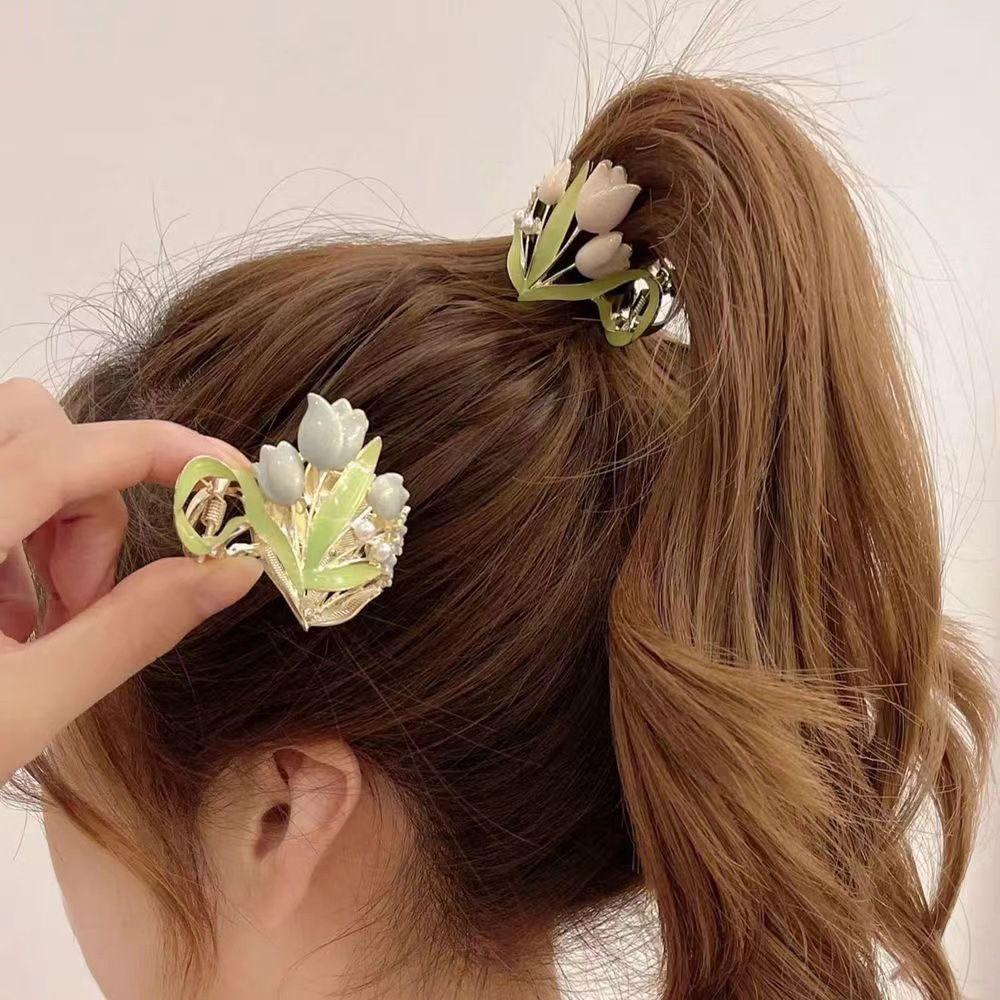 Kẹp Tóc Đuôi Ngựa Hình Hoa Tulip / Cá Mập Phong Cách Hàn Quốc Đơn Giản Thời Trang