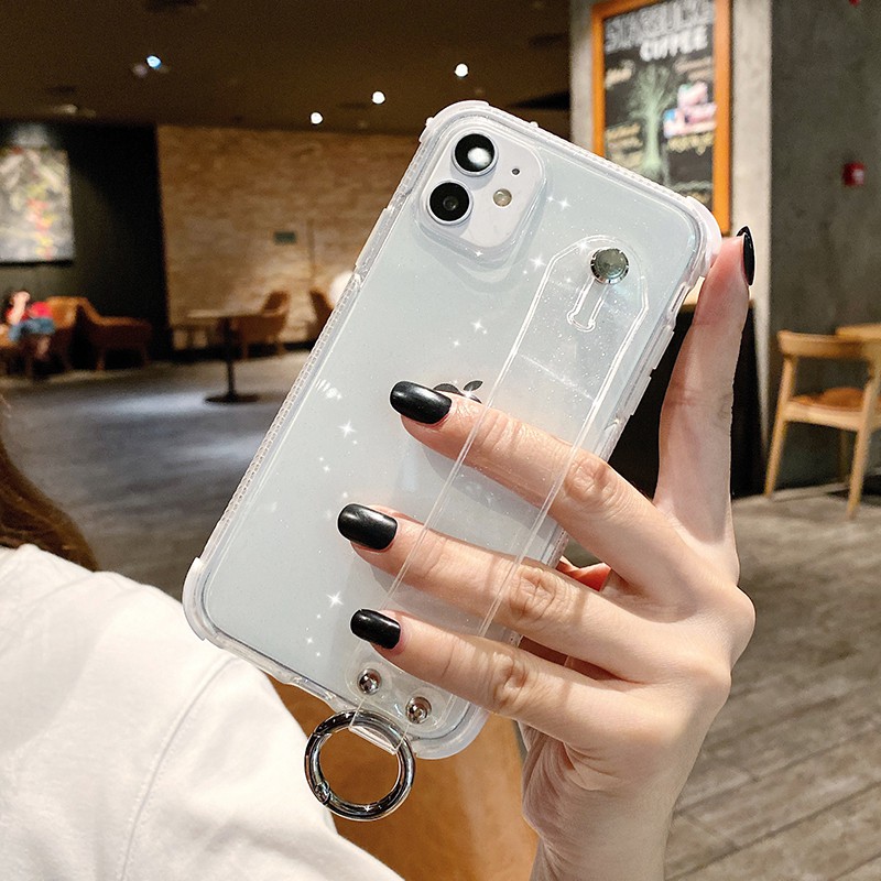 Ốp điện thoại TPU mềm trong suốt chống sốc có dây cầm tay cho Iphone 11 X Xr Xs Max 6 6s 7 8 Plus