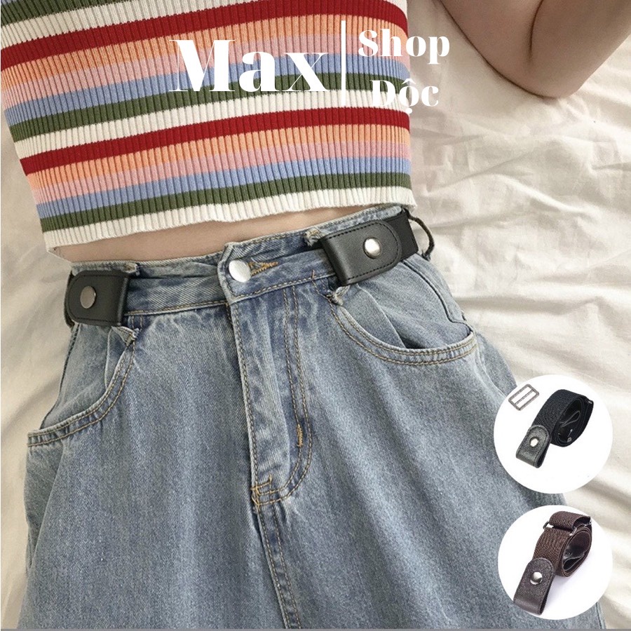 Thắt Lưng Chun Thun Co Giãn Nam Nữ Cúc Bấm 2 Bên Vải Thun Phối Da Dây Nịt Chun Thun 2 Bên Cài Tiện Lợi Eo Nhỏ Maxshopdoc