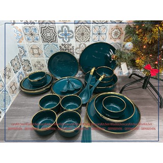 HÌNH THẬT - HÀNG CÓ SẴN Bộ chén bát màu xanh bóng Nhật Bản (không đũa)