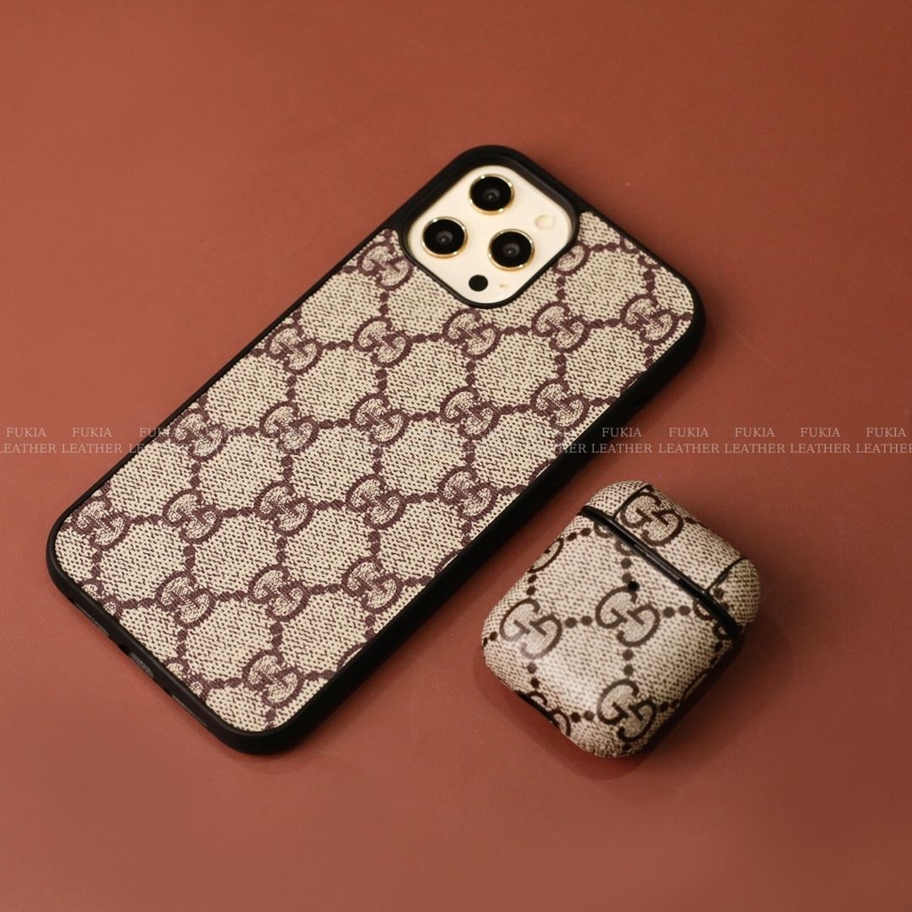 Ốp da thủ công viền đen hoạ tiết chữ G &amp; C Basic cho IPhone 14/14Plus/14Pro/14Promax/13/13Pro/13Promax/12promax ODTC134