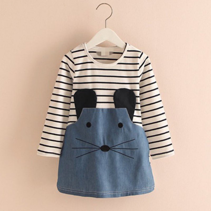 Đầm dài tay kẻ sọc phối jean denim cho bé gái (1-6 tuổi)