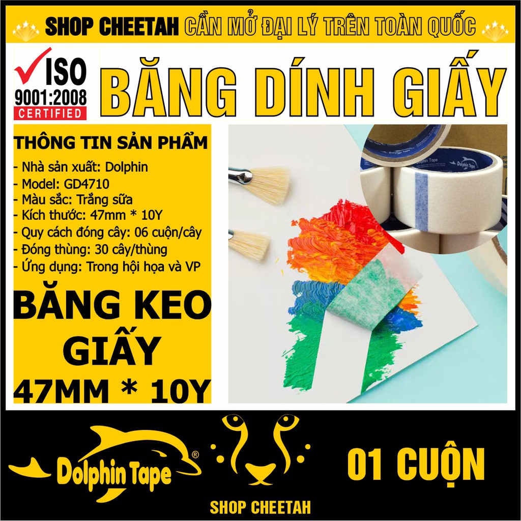 [1 cuộn 47mm x 10Y] Băng Dính Giấy – Cố định tranh vẽ, chặn màu nước, kẻ chỉ sơn tường và ghi nhãn nhớ