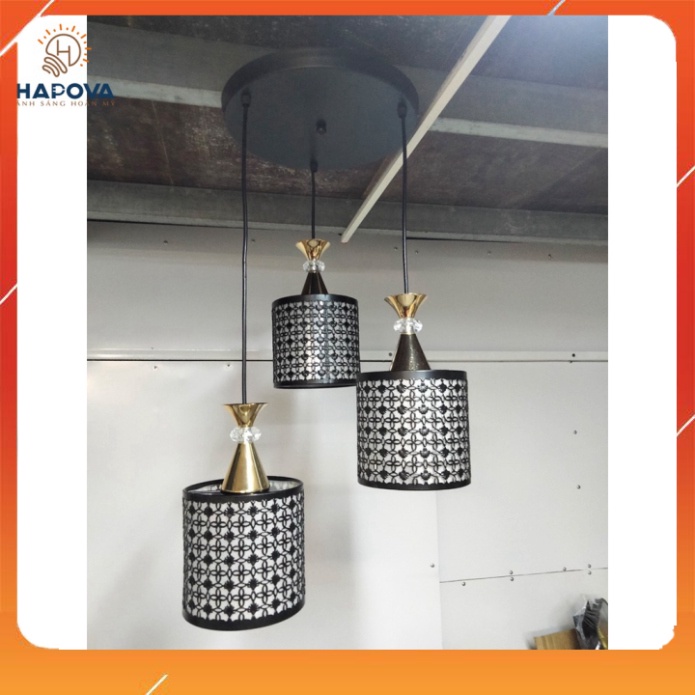 Bộ 03 đèn thả trần bàn ăn hoa văn DT 7095 + Tặng kèm bóng led AS Vàng
