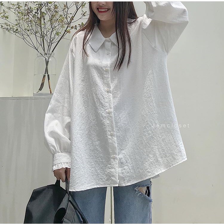 Áo Sơ Mi Trắng Nữ JEMCLOSET tay bồng thời trang form rộng OURI-1660