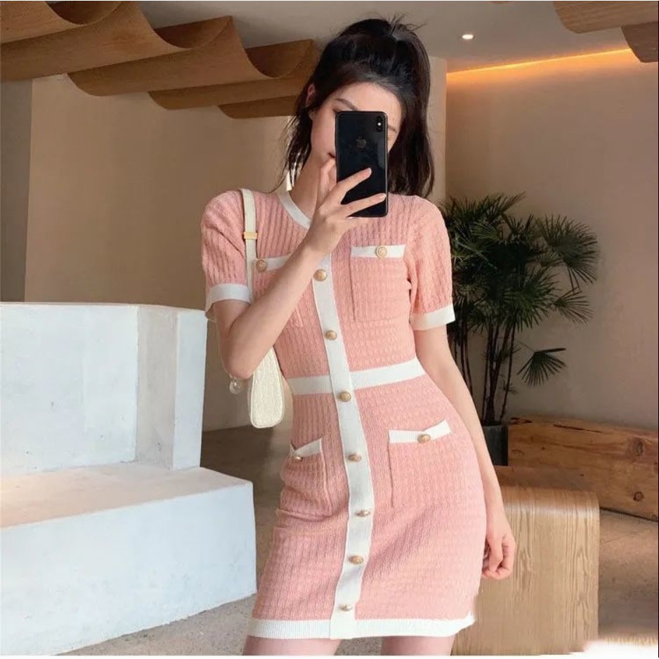 Shilofen👗 Đầm Dệt Kim Ôm Eo Thời Trang Mùa Hè Cho Nữ