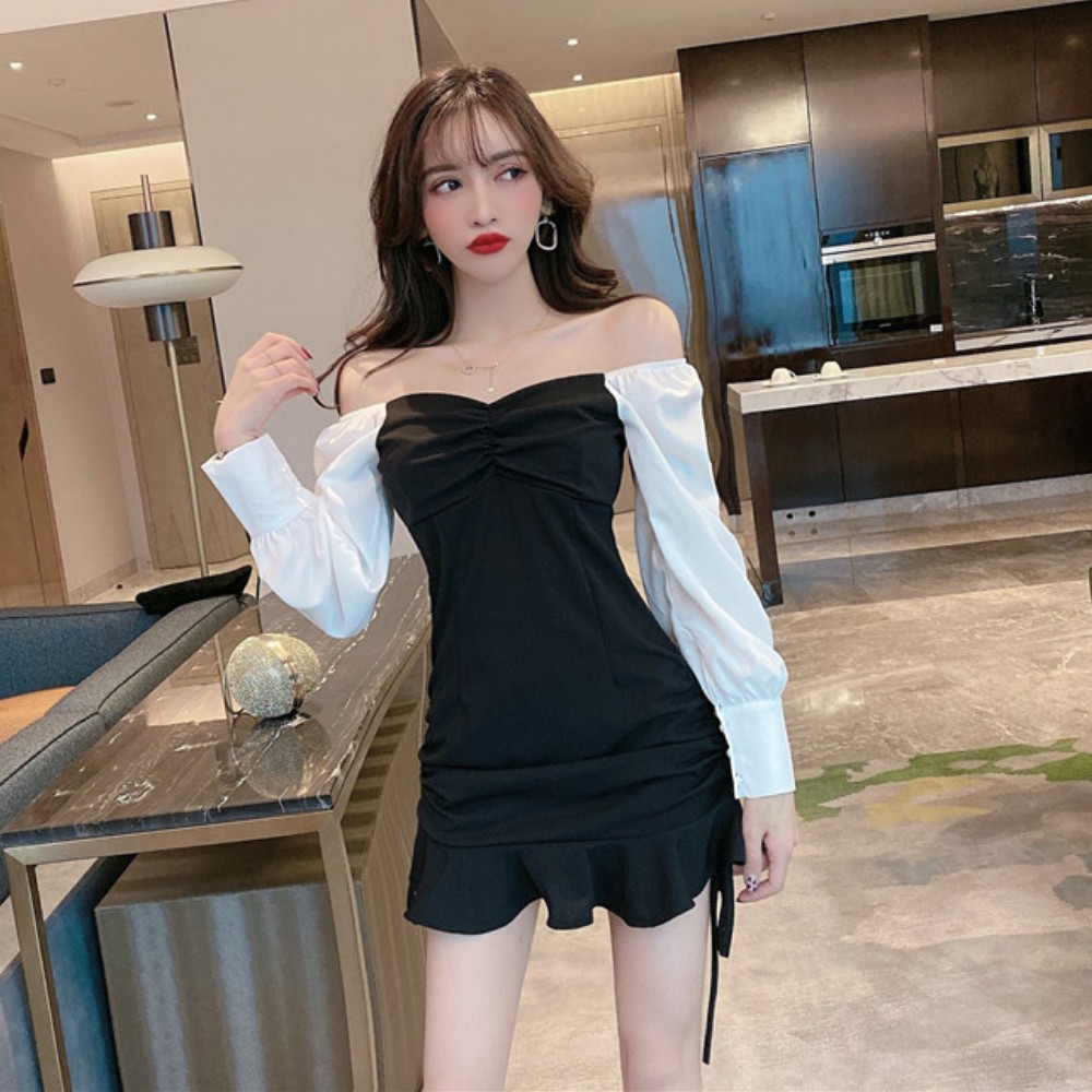 Váy nữ, đầm nữ dài tay cổ chữ V xòe đuôi cá dây rút xếp ly gợi cảm điệu đà phong cách Hàn Quốc ATILA.SHOP | BigBuy360 - bigbuy360.vn