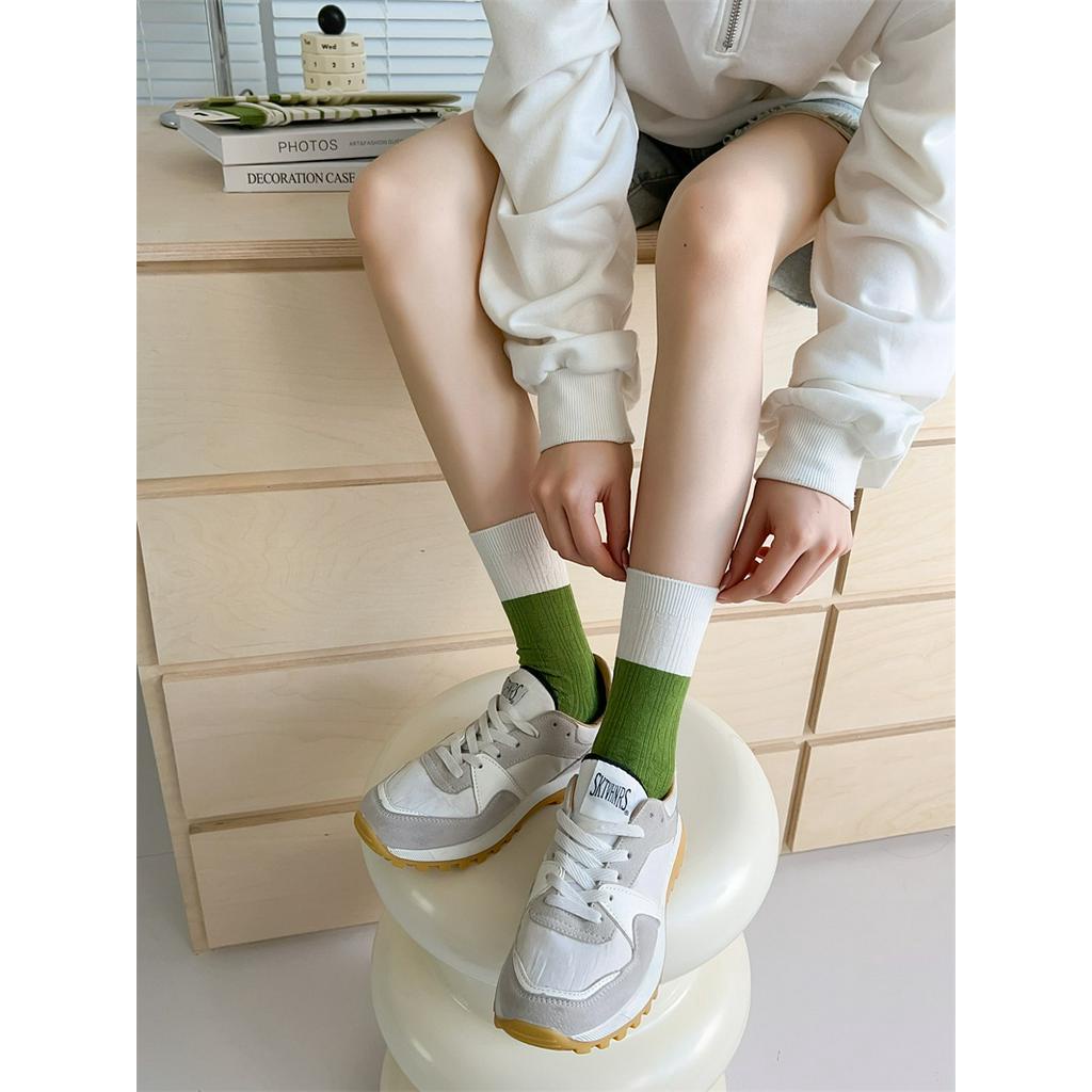 Vớ Cotton Cổ Cao Màu Xanh Lá Phong Cách Thể Thao Thời Trang Xuân Hè Hàng Mới 61510