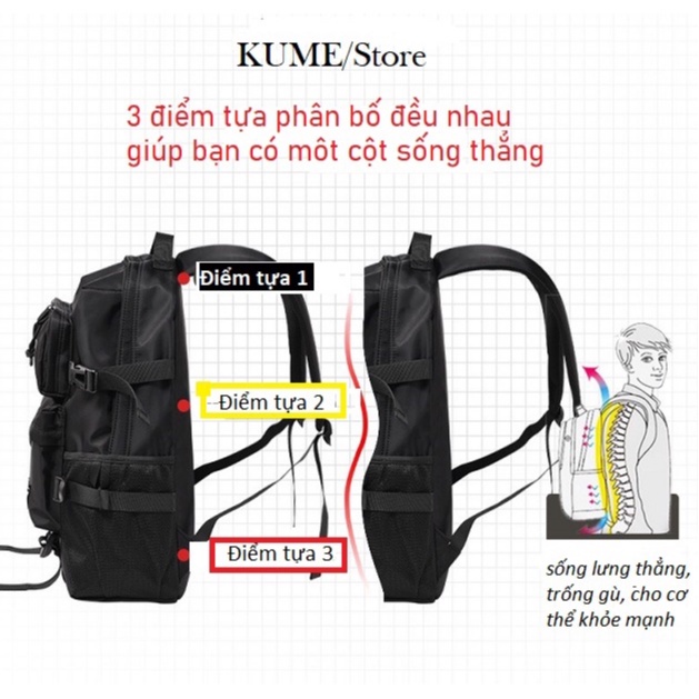 Balo nam nữ đi học thời trang cao cấp nhiều ngăn trống thấm nước trống gù KUME/Store