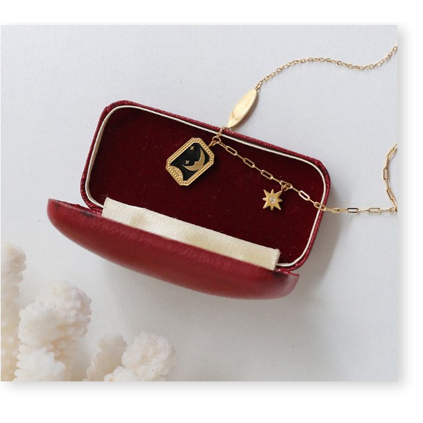 Dây chuyền titan phối xích thẻ đen mặt trăng (màu vàng) TT5646 - CAM KẾT KHÔNG BAY MÀU - BẢO HÀNH 12 THÁNG.