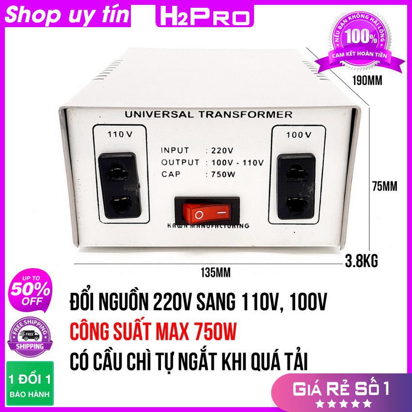 Biến áp tự ngẫu Kawa 750W H2Pro, bộ đổi nguồn 220v sang 110v, 100V 750w chính hãng