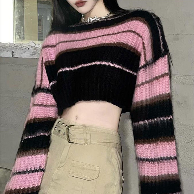 Áo Sweater Tay Dài Trễ Vai Hoạ Tiết Kẻ Sọc Thời Trang Mùa Thu Cho Phái Nữ