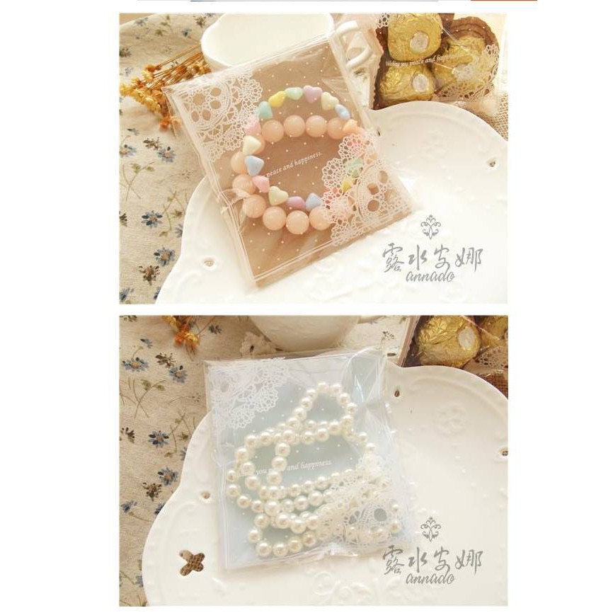 Set 100 túi đựng bánh cookie, quà tặng hoa văn ren xanh 10 x 10 cm