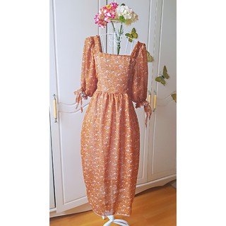 - Đầm maxi voan cổ vuông tay siêu phồng