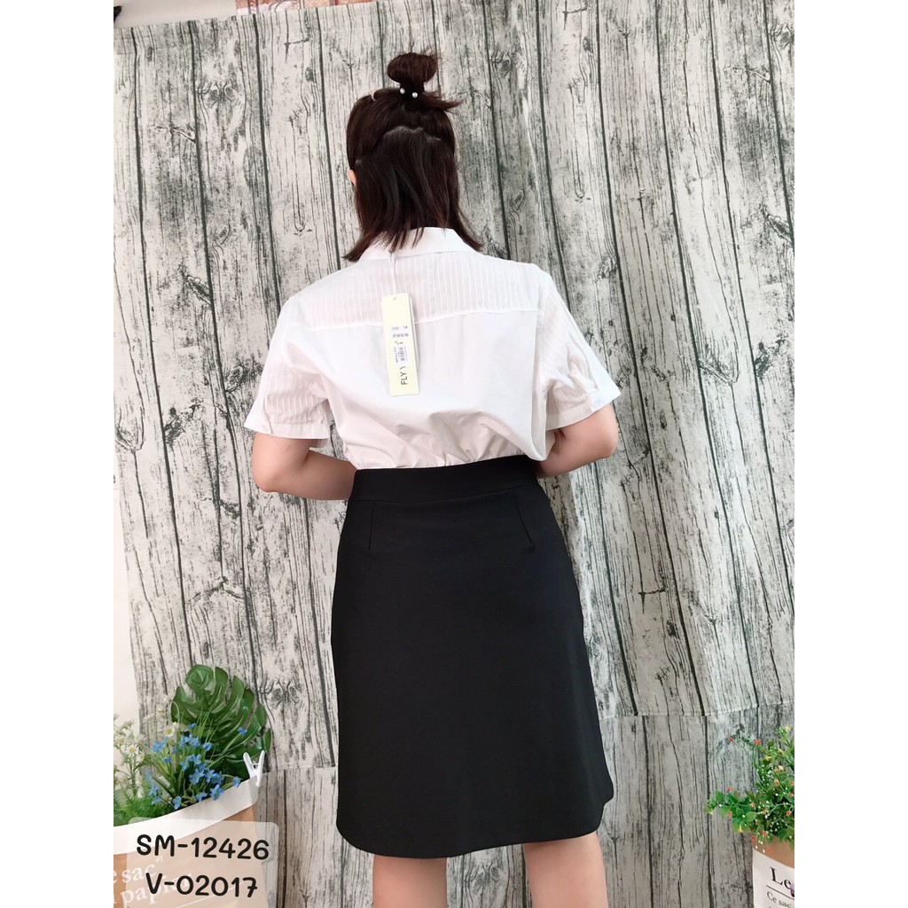 Sơmi BIG SIZE tay ngắn trắng trơn vai xếp li công sở 12426