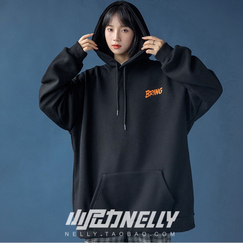 Áo Khoác Hoodie Lót Nhung Tay Dài Dáng Rộng In Chữ Kiểu Mỹ Thời Trang Thu Đông Cho Cặp Đôi Size M-8XL 150K