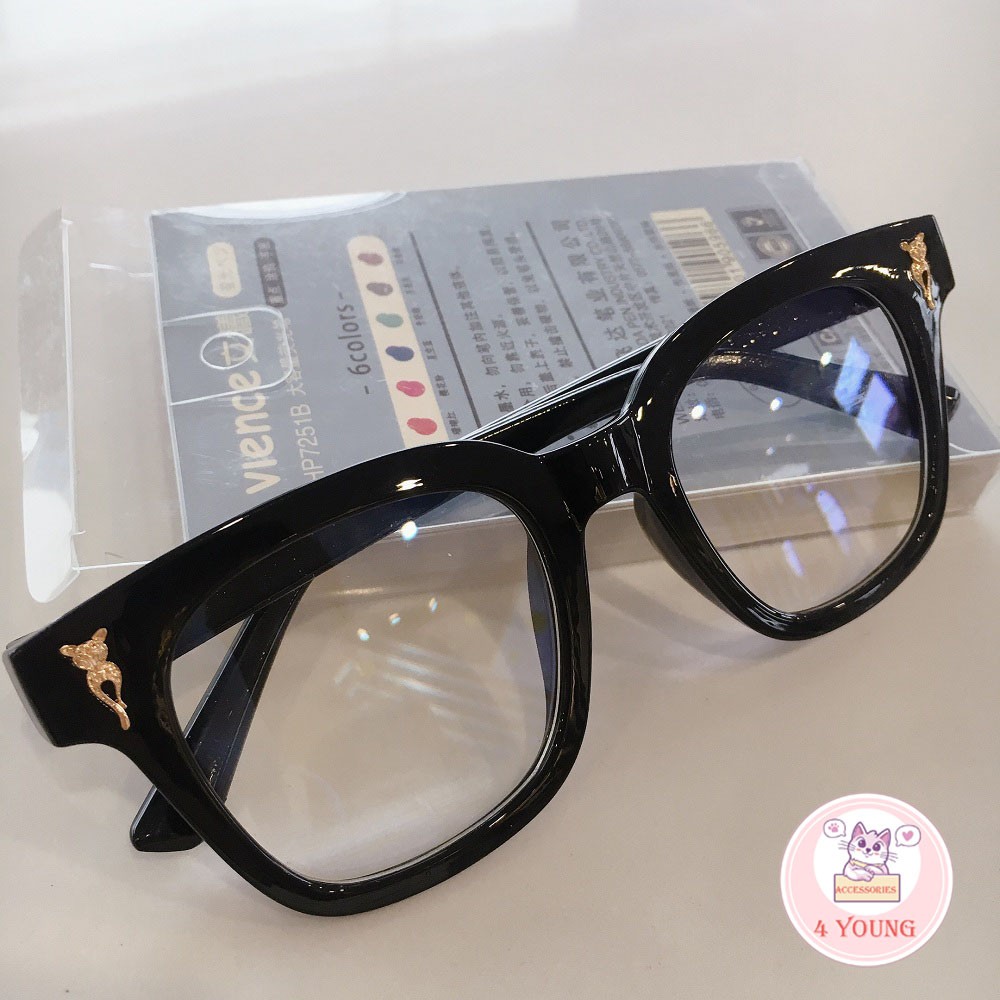Kính giả cận thời trang mắt vuông phong cách Hàn Quốc đính kèm họa tiết cáo, kính mát Unisex 057 | BigBuy360 - bigbuy360.vn