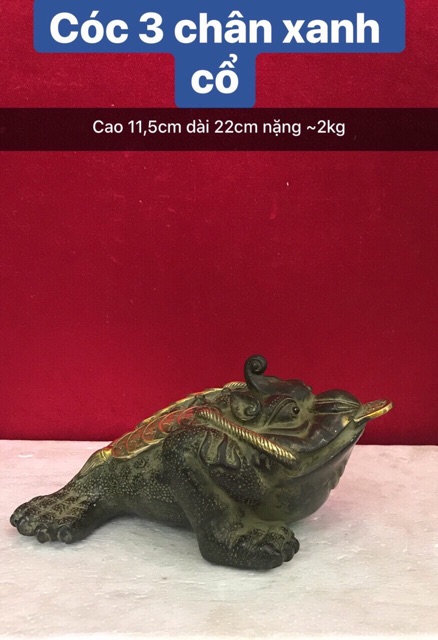 Cóc thiềm thừ 3 chân màu xanh cổ cỡ to dài 22cm vật phẩm phong thuỷ tài lộc bằng đồng
