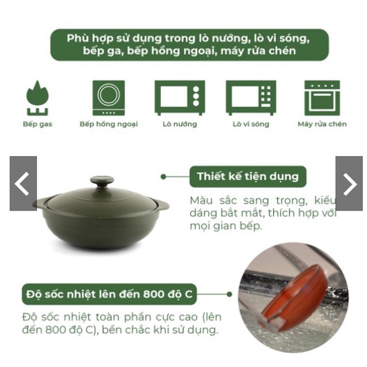Nồi dưỡng sinh Luna 0.35L 0.55L 1L nắp bếp từ HealthyCook Xanh rêu