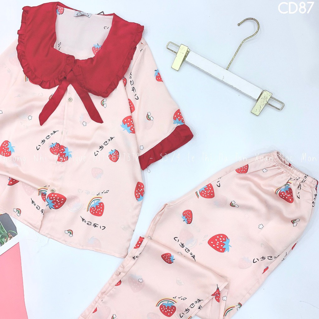 Pijama lụa SATIN TRÁI DÂU có 2 màu cao cấp giá rẻ siêu xinh, siêu sang ạ🥰