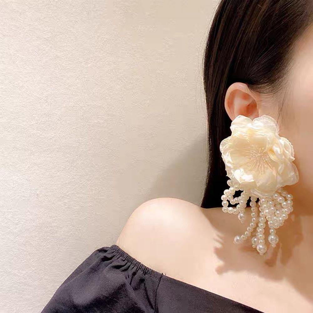 Bông Tai WMES15H Hình Nơ Hoa Phối Tua Rua Phong Cách Bohemia Hàn Quốc Độc Đáo Cho Nữ