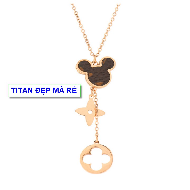 Dây chuyền cổ nữ titan phối hoa cỏ Mickey cá tính - Hàng chuẩn titan màu sắc bóng đẹp - Cam kết 1 đổi 1 nếu đen