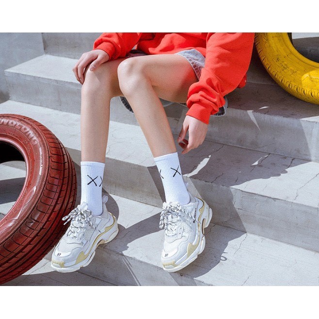 FREESHIPTất Vớ Nam Nữ Trơn Cổ Cao Chữ Xx Kaws cotton siêu đẹp