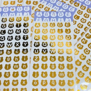 Sticker chữ cái, tháng tiếng Anh viền tai gấu cute mạ vàng gold tinh tế dán trang trí sổ còng planner bujo sticker abc