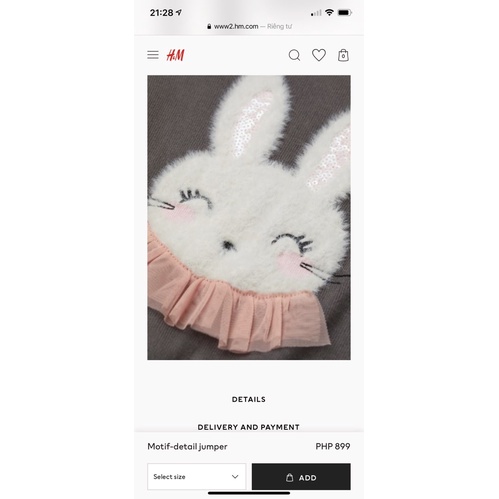 Áo Len Bé Gái Thỏ Nhung Xám Nâu HaM