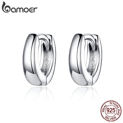 BAMOER Bông Tai bạc 925 Hình Tròn Đơn Giản Thời Trang 2019 Cho Nữ