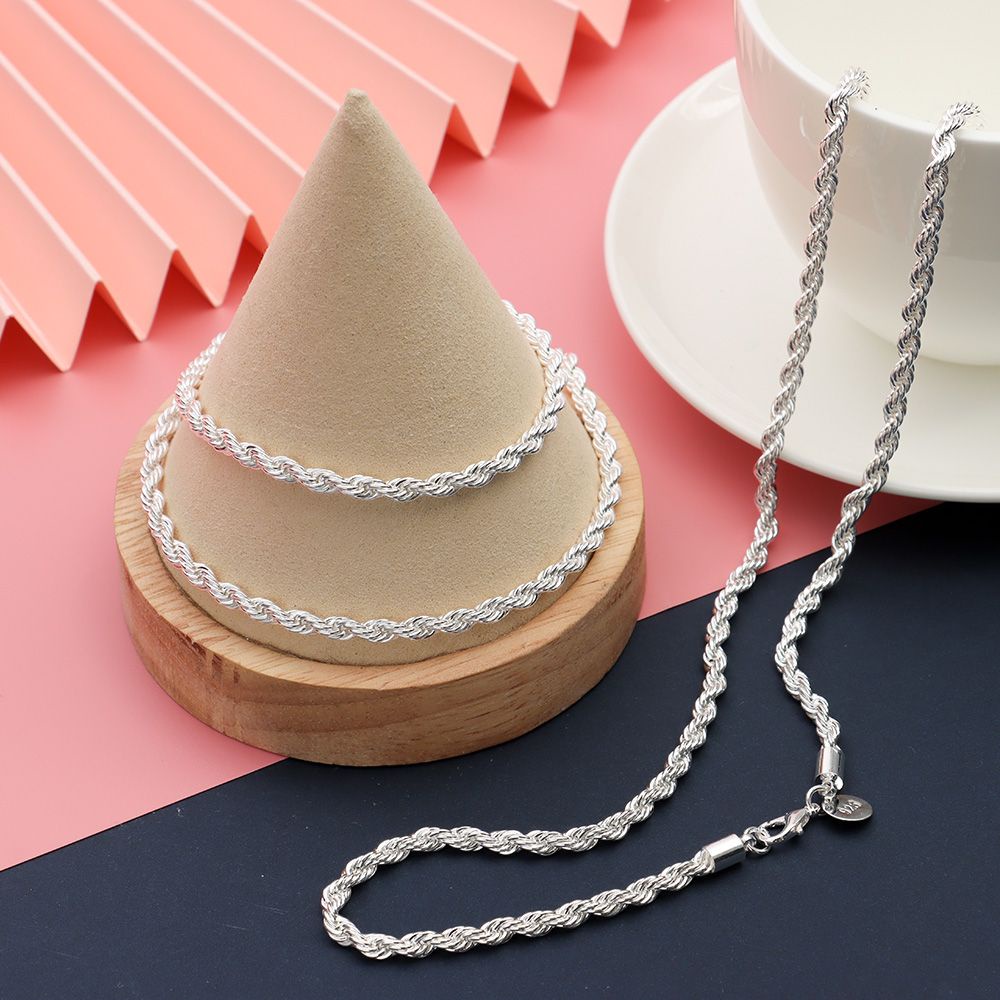 Bông Tai Mạ Bạc 925 16-24&quot;|Vòng cổ Dạng Xoắn 4mm Chống Thấm Nước Dành Cho Nam Và Nữ