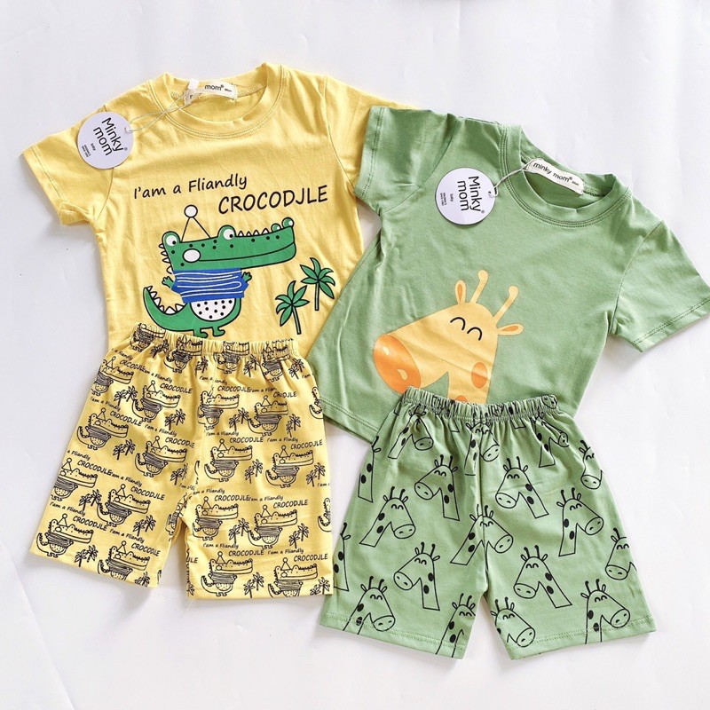 BỘ COTTON IN LỤA MINKYMOM TAY NGẮN QUẦN ĐÙI CHO BÉ HÌNH THÚ SIÊU CƯNG