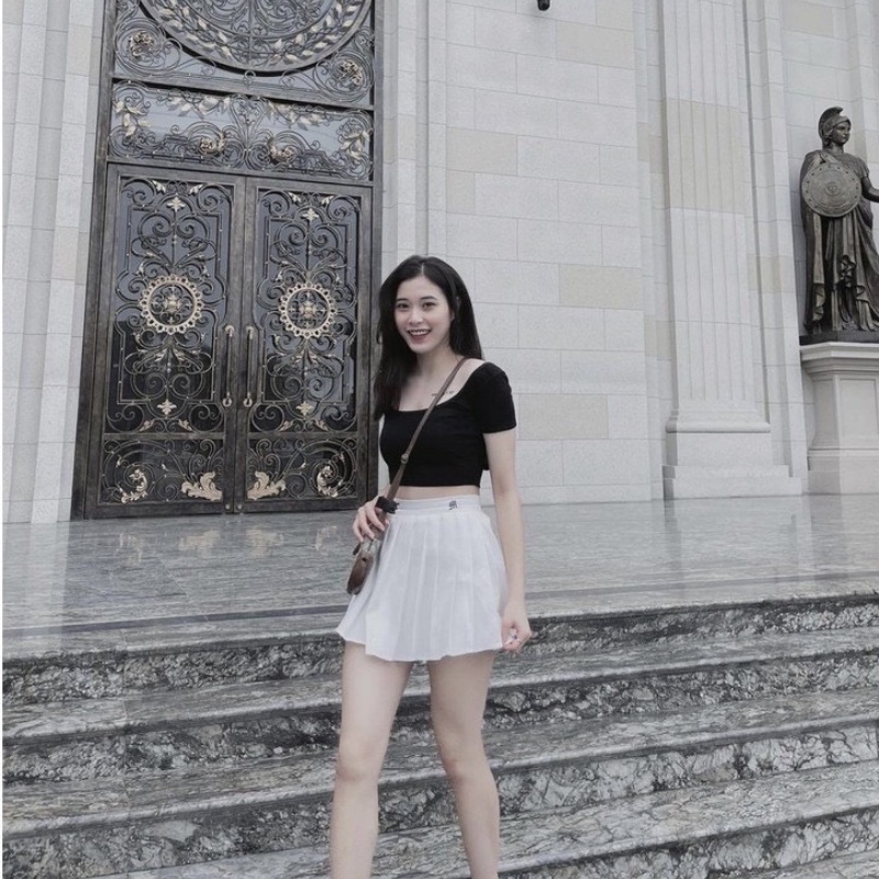 Chân váy ngắn tennis xếp ly chất đũi lụa cạp thêu chữ trẻ trung năng động phong cách Hàn Quốc Mely Fashion CV15