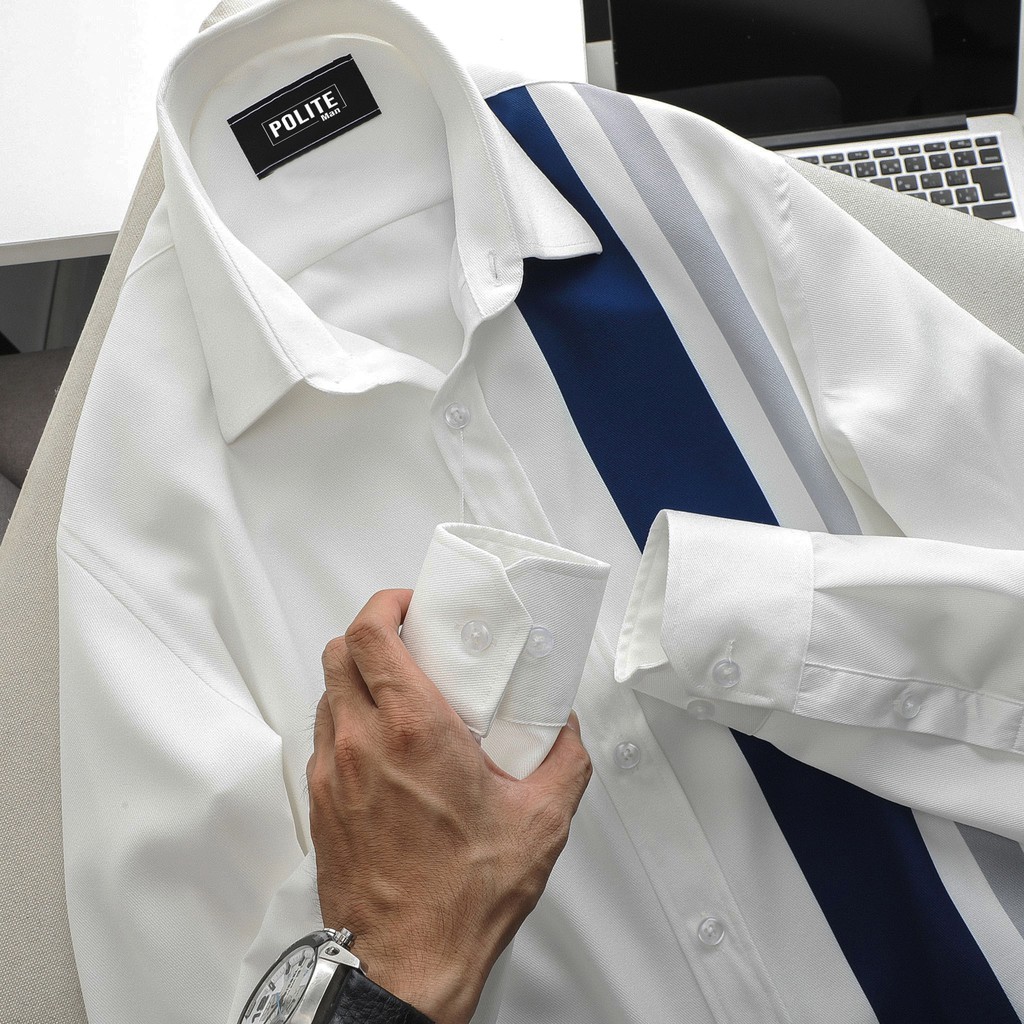 Áo Sơ Mi Trắng Phối Sọc Mr 94 cao cấp không nhăn không xù | BigBuy360 - bigbuy360.vn