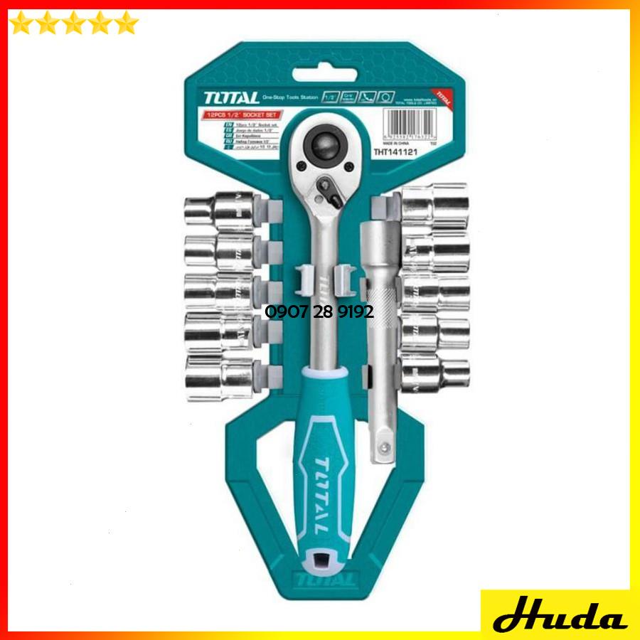 Bộ đầu tuýp tiếp 1/2 1/4 inch kèm cần siết 2 chiều Total Ingco 12 chi tiết thép Cr-V mạ Chrome chuyên dùng