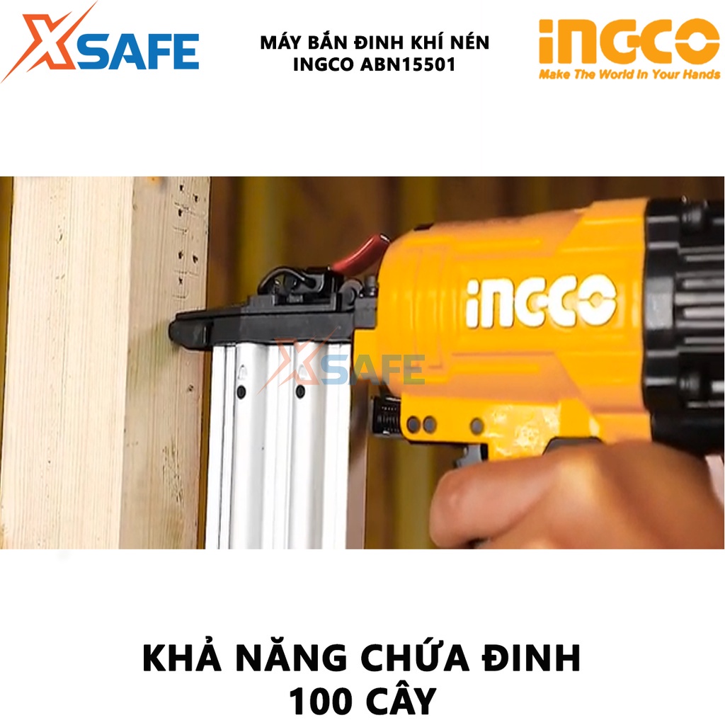 Máy bắn đinh khí nén INGCO ABN15501 - Kích thước đinh 15-50mm, khả năng tải 100pcs, đầu nối loại Nitto