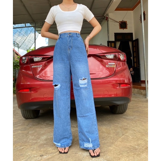 Quần Ống Suông Dài 95-105cm BigSize / Quần Dài Ống Rộng Jeans Phom To Không Giãn