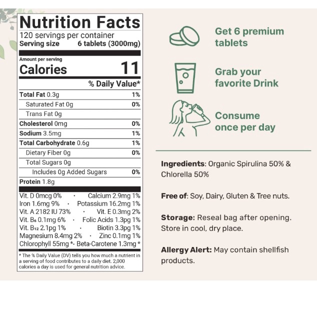 Viên tảo spirulina và chlorella hữu cơ Micro ingredients 720v