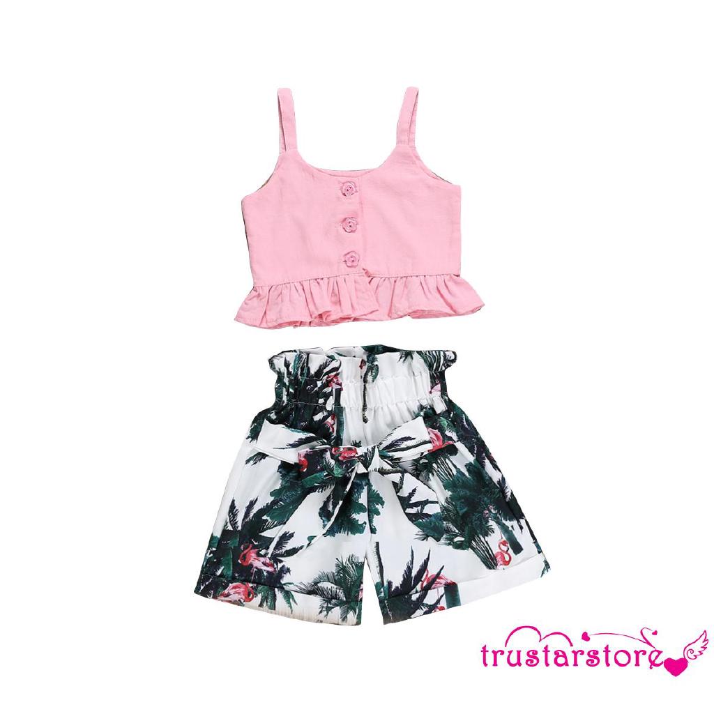 Bộ áo croptop + quần short phối nút gài xinh xắn thời trang cho bé gái