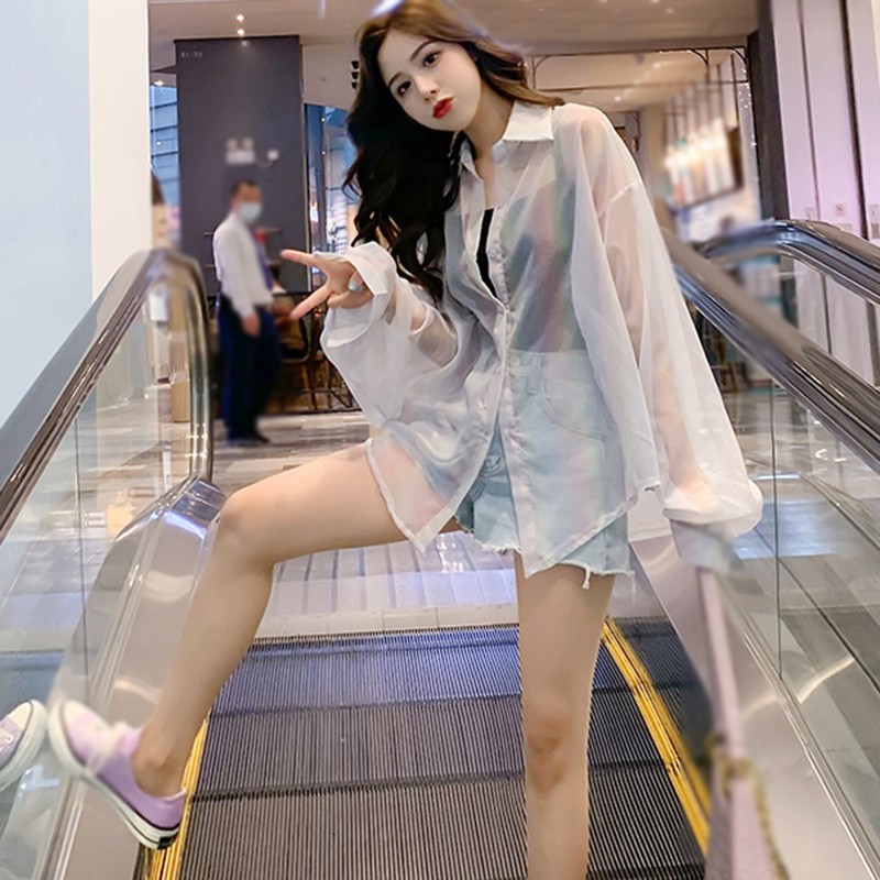 Áo Sơ Mi Chiffon Màu Trơn Dáng Rộng Chống Nắng Thời Trang Mùa Hè Cho Nữ