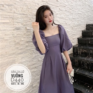 Bigsize Đầm tím cổ vuông D440