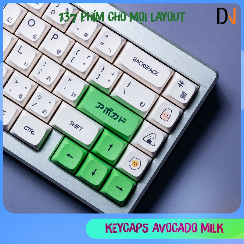 Keycaps Avocado &amp; Milk Song Ngữ - Nhựa PBT - XDA profile - 137Key Tặng kèm Keypuller : Cân Mọi Layout (61,68,84,96,...)