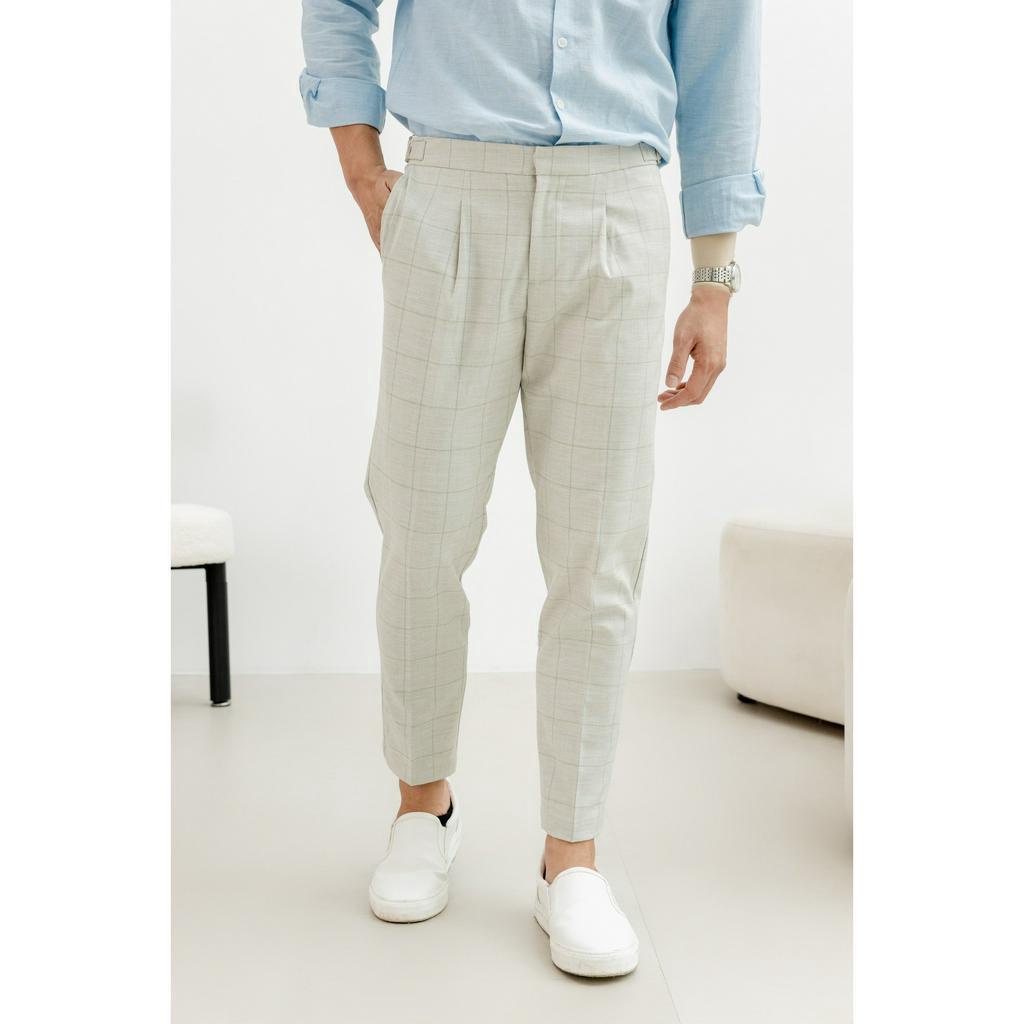 Quần Tây Sidetab Americus Gosani Phom Slimfit Sọc Dọc Trắng