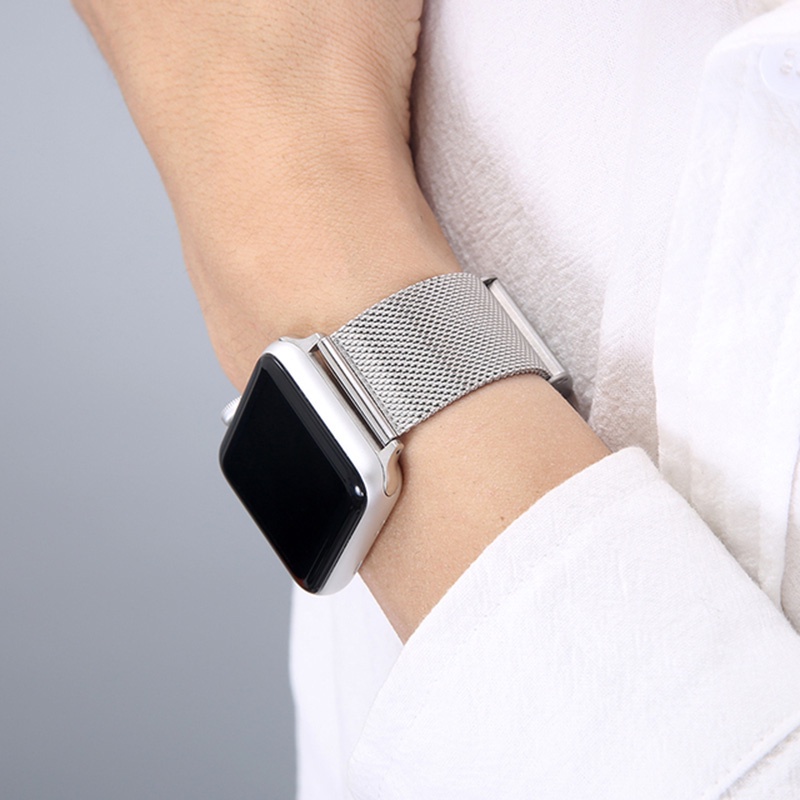 Dây đeo đồng hồ Jansin bằng kim loại dạng lưới thích hợp cho Apple Watch 7 band 45mm 41mm 44mm 40mm 42mm 38mm