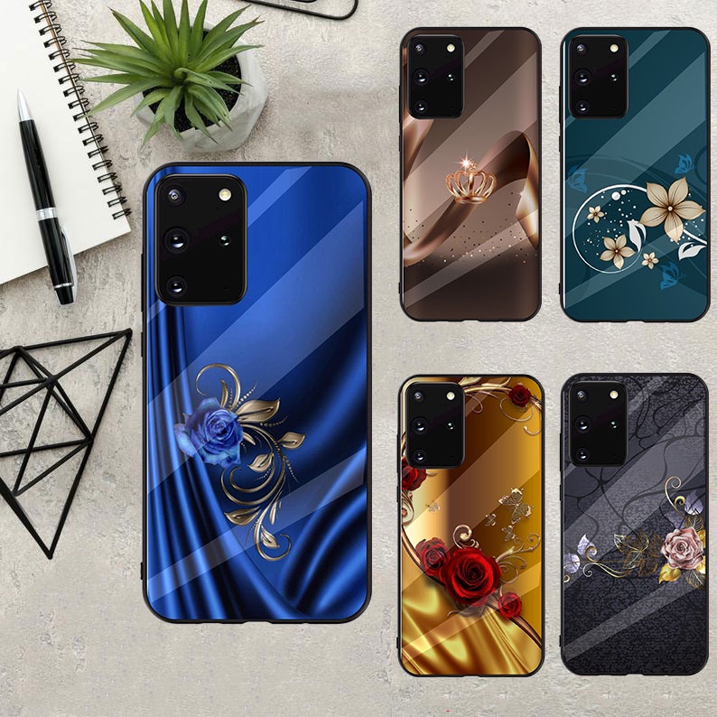 Ốp Điện Thoại Kính Cường Lực Họa Tiết Hoa Hồng Vàng Thời Trang Cho Samsung Galaxy S7 Edge S8 S9 S10 S20 Plus S20 Ultra