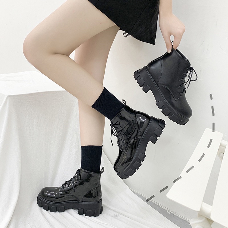 Giày nữ bốt ulzzang cổ cao 5 phân da bóng da lì cao cấp FLORA G20