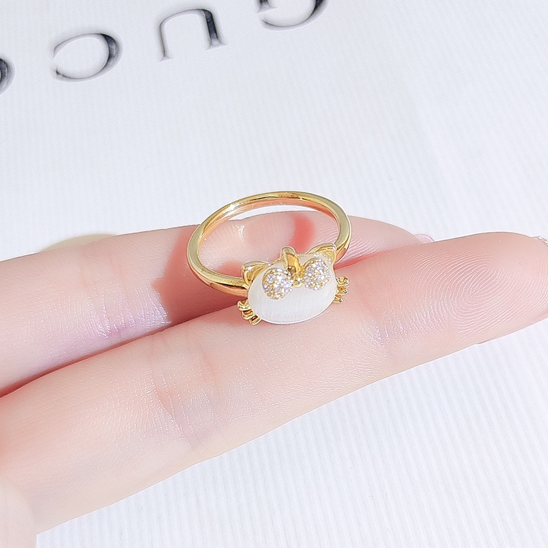 [Jiudolan] Nhẫn Opal Hình Mèo Dễ Thương Có Thể Điều Chỉnh Kích Cỡ Cho Nữ